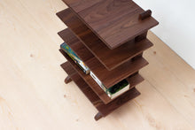 Load image into Gallery viewer, Five-Tier Wide Bookshelf, Bookcase, Book Rack, Compact Organizer, Side or End Table. Traditional Living Room or Bedroom Furniture made of Solid Wood. Available in Cherry or Walnut. Handmade in Pennsylvania by James Becker. Free USA Shipping.