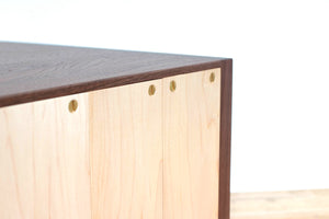 Heirloom Solid Wood Silverware Chest, Classic Dinnerware Storage, Small Tabletop Flatware Box, Contemporary Mid-Century Modern Kitchen or Dining Room Furniture with Lined Drawers. Two Tone Wood, Black Walnut and Maple with Custom Engraving Option. Handmade in Pennsylvania by James Becker. Free USA Shipping.