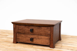 Handmade Solid Wood Silverware Chest, Classic Dinnerware Storage, Tabletop Flatware Box, Traditional Kitchen or Dining Room Furniture with Hinged Lid and Lined Drawer. Available in Cherry, Walnut or Antique/Reclaimed Chestnut with Custom Engraving Option.