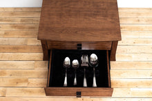 Load image into Gallery viewer, Handmade Solid Wood Silverware Chest, Classic Dinnerware Storage, Tabletop Flatware Box, Traditional Kitchen or Dining Room Furniture with Hinged Lid and Lined Drawer. Available in Cherry, Walnut or Antique/Reclaimed Chestnut with Custom Engraving Option.
