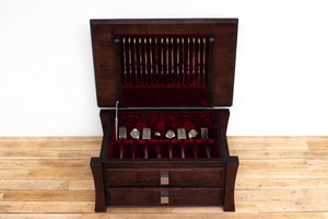 Handmade Solid Wood Silverware Chest, Classic Dinnerware Storage, Tabletop Flatware Box, Traditional Kitchen or Dining Room Furniture with Hinged Lid and Lined Drawers. Available in Cherry, Walnut or Antique/Reclaimed Chestnut with Custom Engraving Option.